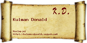 Kulman Donald névjegykártya